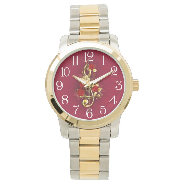 Relógio Limpeza de ouro com Flores Rosa (Frente)