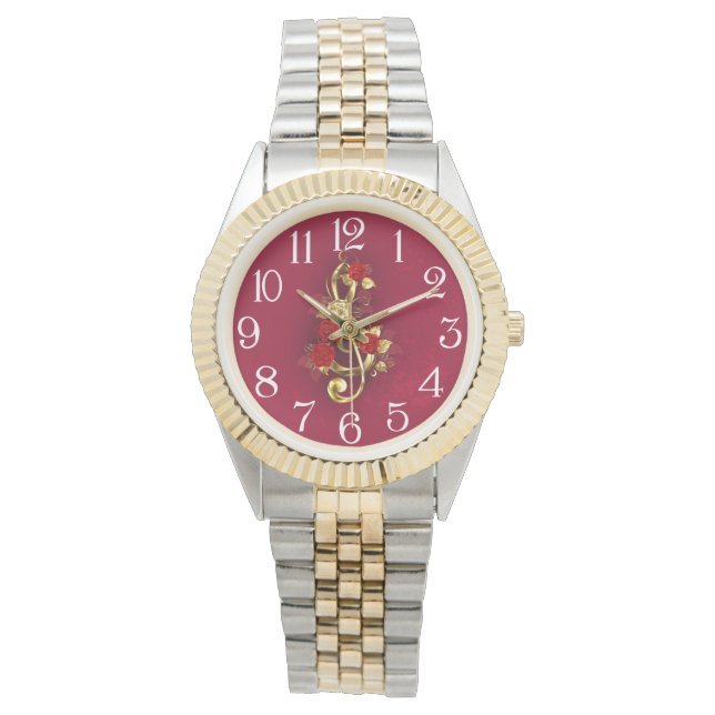 Relógio Limpeza de ouro com Flores Rosa (Frente)