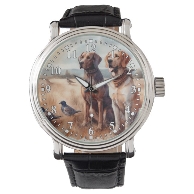 Relógio Linda Watercolor Hunting Dogs Watch (Frente)