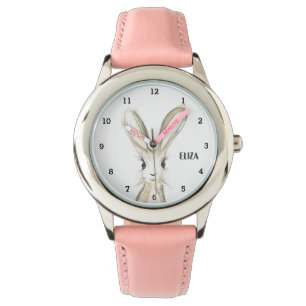 Relógio Lindas Meninas Coelho Coelhinho Rosa Floral Infant