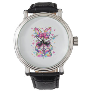 Relógio Lindo Coquete Tie Dye Coelho Páscoa Bunny Mulheres
