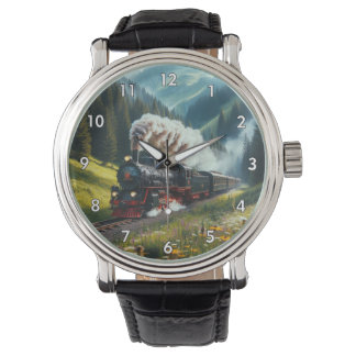 Relógio Lindo locomotiva de motor a vapor antiquado