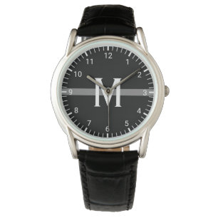 Relógio Linha cinzenta fina inicial Monogrammed