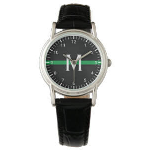 Relógio Linha Verde fina militar Monogrammed