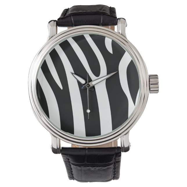 Relógio Listras Clássicas de Zebra Preto e Branco (Frente)