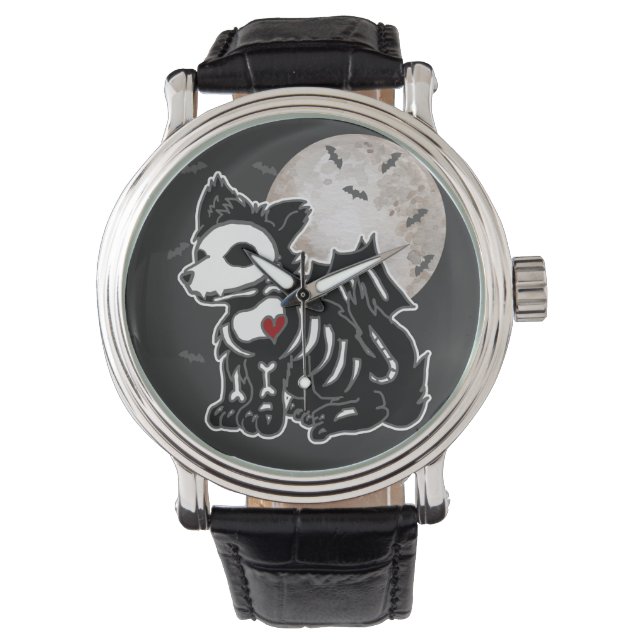 Relógio Lobo Anime Emo Gótico Esqueleto Halloween Cachorro (Frente)