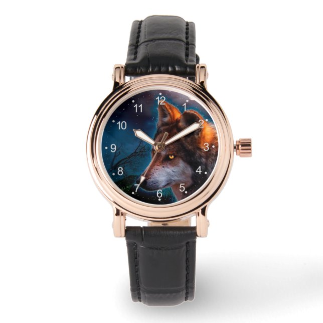 Relógio Lobo e a lua à meia-noite (Frente)