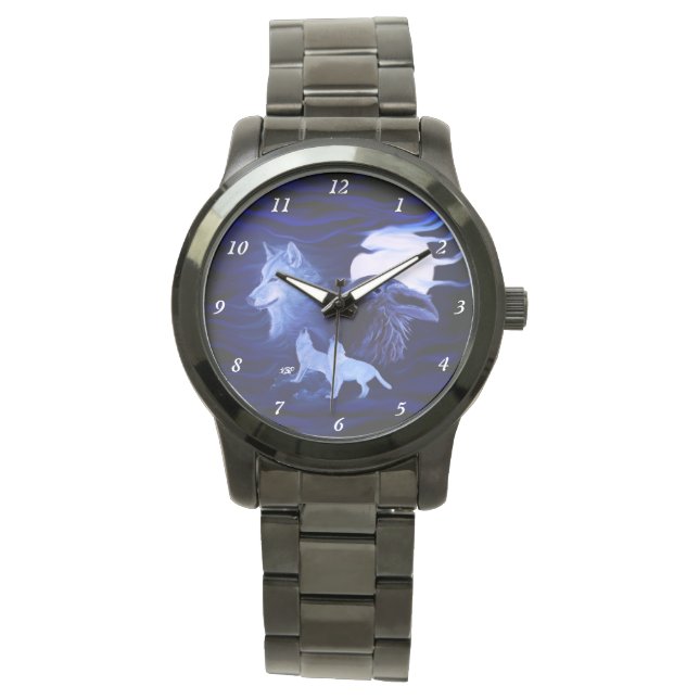 Relógio Lobos e Raven com lua de cheio (Frente)