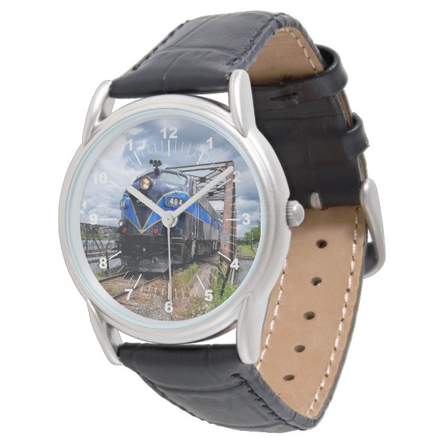 Relógio Locomotiva Blue Diesel Motor na Ponte Railfan L (Angular)