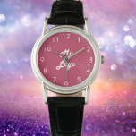 Relógio Logotipo branco rosa magenta para empresas<br><div class="desc">Adicione o logotipo da sua própria empresa. Uma magneta de tendências,  fundo rosa escuro. Perfeito para promover sua empresa e sua marca. Números faciais do relógio branco.</div>