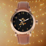 Relógio Logotipo clássico de negócios elegante em ouro pre<br><div class="desc">Um na moda,  clássico fundo negro. Personalize e adicione o logotipo da sua empresa e sua empresa. Números de relógio do ouro.</div>