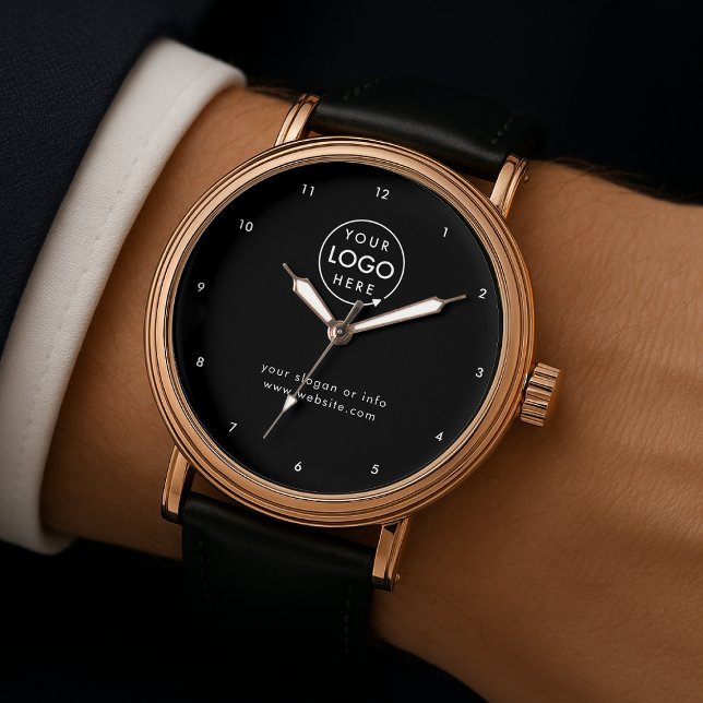 Relógio Logotipo comercial | Black Professional Corporate (Sleek black company branded watches for small business gifting, employees & promotional swag.)