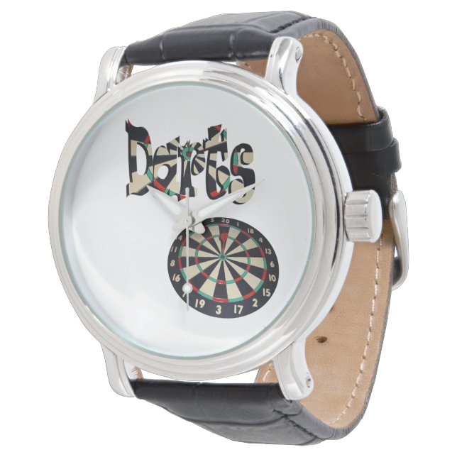 Relógio Logotipo Dardo E Dartboard, Mens Leather Watch, (Angular)