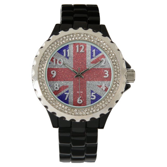 Relógio London British Flag Bling Glitter Fashion (Frente)