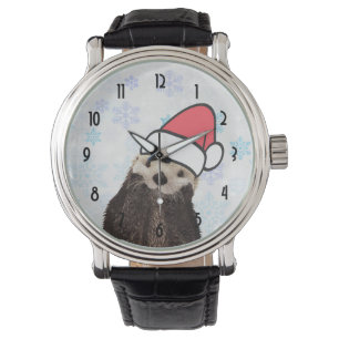 Relógio Lontra bonito que veste um Natal do chapéu do