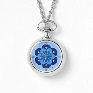 Relógio Lotus Flower Mandala, Indigo e Azul Claro