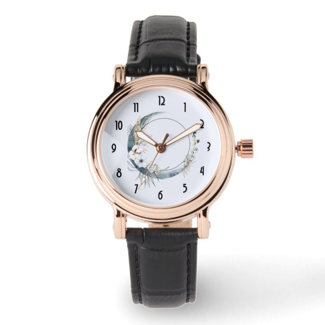 Relógio Lua azul crescendo com flores brancas (Frente)