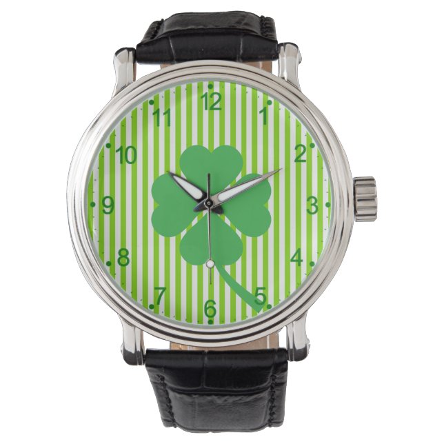 Relógio Lucky Four Shamrock Folha Design-87906 (Frente)
