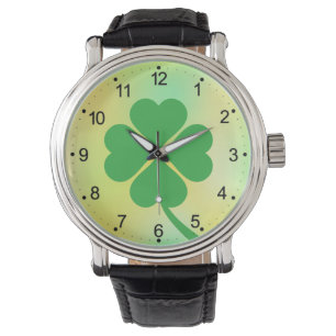 Relógio Lucky Four Shamrock Folha Design-87906