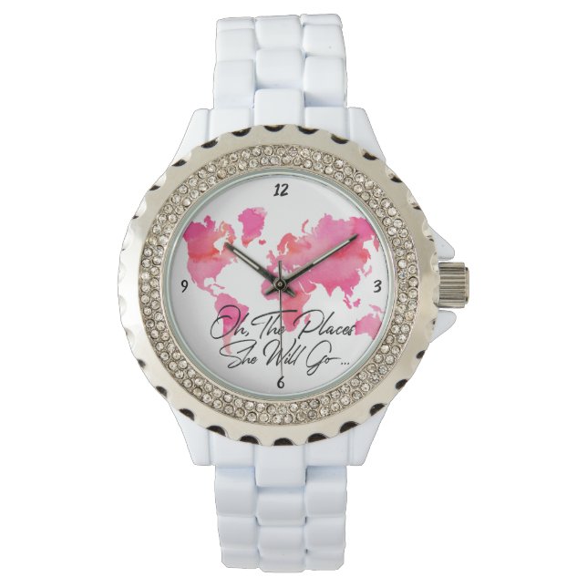 Relógio Lugares Que Ela Vai Citar O Mapa Mundial De Aquare (Frente)