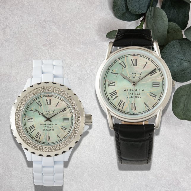 Relógio Luxo Aqua Mármore Pulseira de Couro Preta Masculin (Criador carregado)