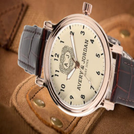 Relógio Luxury monogram cream couple names initials