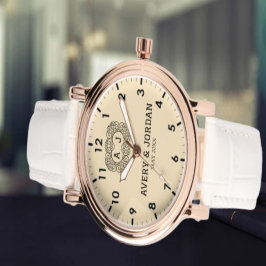 Relógio Luxury monogram cream couple names initials