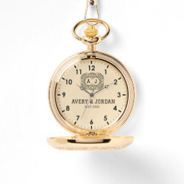 Relógio Luxury monogram cream couple names initials