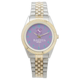 Relógio Luxury Purple Gold Personalized Custom Monogram