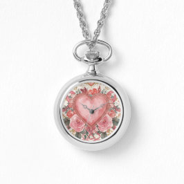 Relógio Luxury,Valentine, Love Pink Heart ,Flowers Pattern