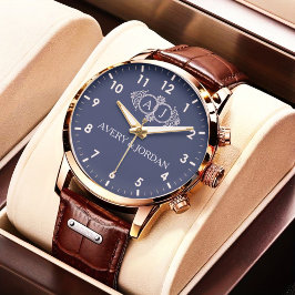 Relógio Luxury vintage navy blue Monogram couple