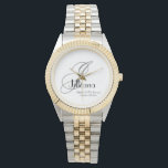 Relógio Mãe De Casamento Do Monograma De Presente<br><div class="desc">O Partido Bridal Oferece A Mãe De Casamento Do Monograma De Presente E Personalizou Simples Relógio De Chic(. Clique em personalizar este modelo para personalizá-lo com o seu monograma inicial, o nome e a data do casamento de forma rápida e fácil. A Mãe Casada do Groom Gift Monograma Chic Watch,...</div>