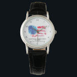 Relógio *~* Mãe Militar Veterano Vermelho Branco Azul EUA<br><div class="desc">* Banda Clássico Patriótico de Design de Couro Negra com Imagem de Cores Aquáticas da Bandeira Americana. Este é o American Flag Wrist Watch. * Este design apresenta a bandeira americana Flag American, que também é conhecida como Glória Antiga e Estrelas e Stripes. Esta design de Bandeira Americana de Aquarela...</div>