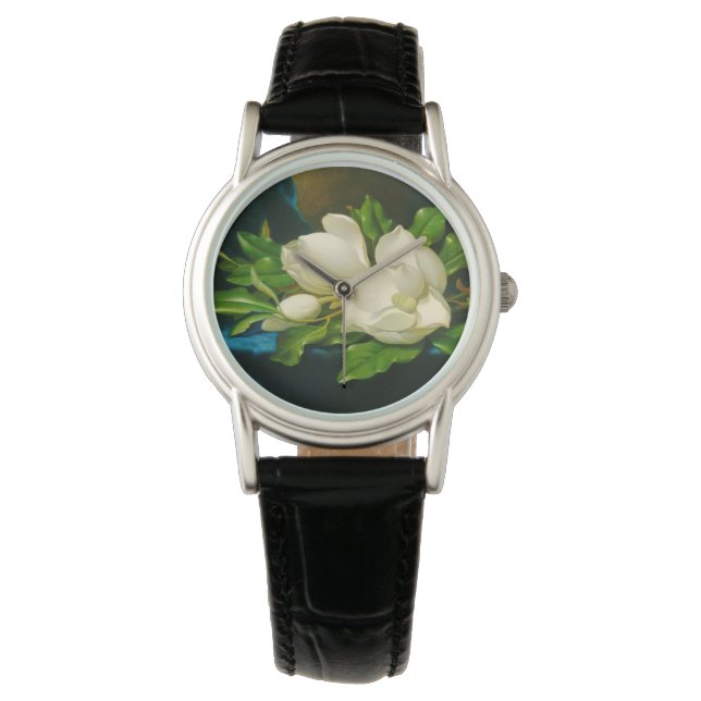 Relógio Magnolias gigantes em um pano veludo azul (Heade) (Frente)