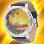Relógio Malecon Sunset 2441<br><div class="desc">A pintura da Coleção "Malecon Sunset 2441" The Men's Vintage Leather Watch é uma peça importante que nunca sairá do estilo. Excelente para ocasiões formais e divertidas. Personalize na página do produto ou clique no botão "Personalizar" para obter mais opções de design. Design criou da minha pintura "Malecon Sunset 2441"...</div>