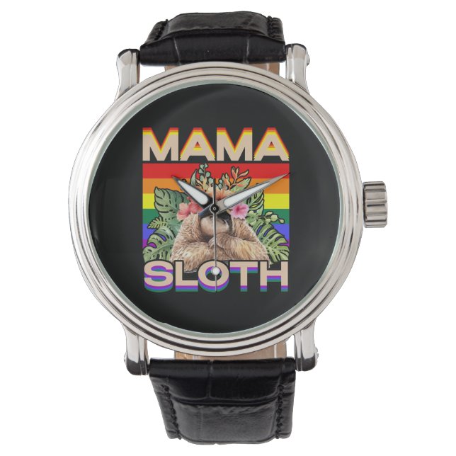 Relógio Mama Sloth LGBTQ Orgulho gay Ally Gay (Frente)