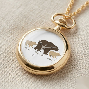 Relógio Mama Urso Personalizada Com 2 Nomes de Filhos Pres