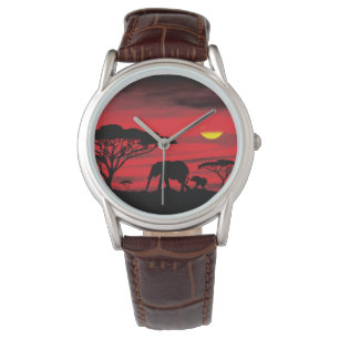 Relógio Mamãe e Elefante Bebê no Serengeti