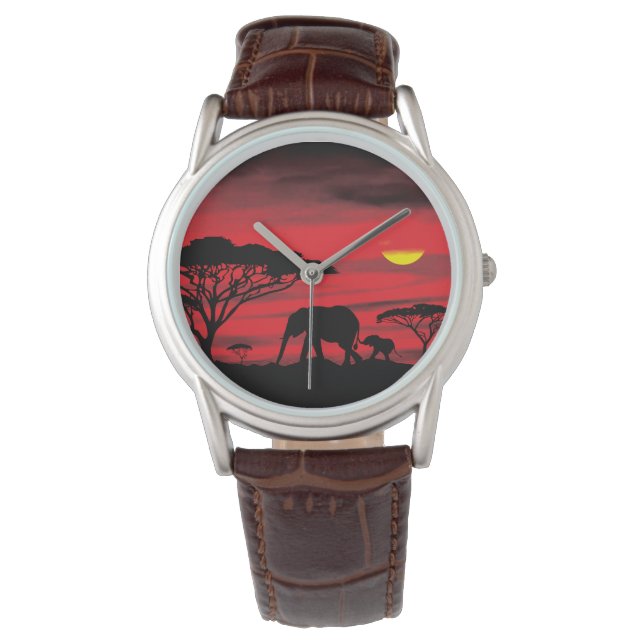 Relógio Mamãe e Elefante Bebê no Serengeti (Frente)