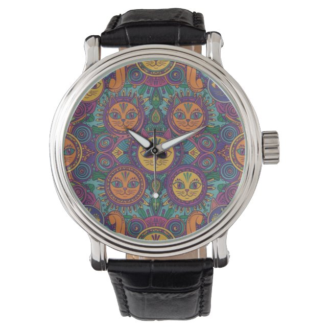 Relógio Mandala Cat Art Watch (Frente)
