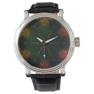 Relógio Mandala Star Caleidoscópio Cósmico Profundo Verde 