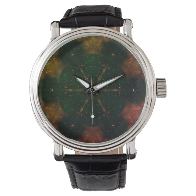 Relógio Mandala Star Caleidoscópio Cósmico Profundo Verde  (Frente)