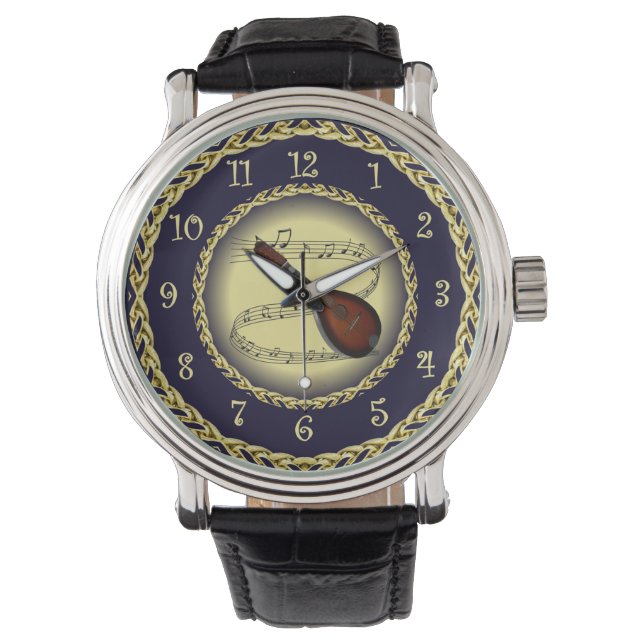 Relógio Mandolin 01 ~ Rolagem Musical ~ Dourado/Marinho Az (Frente)