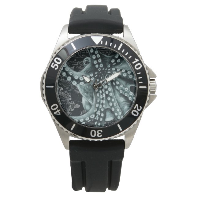 Relógio Mapa de Lápis Colorido de Octopus Verde (Frente)