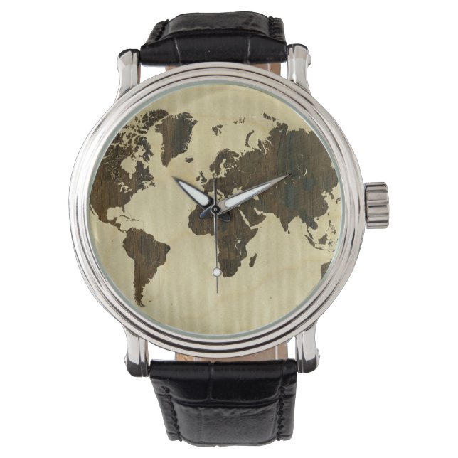 Relógio Mapa do Mundo Rio Rosewood e Curly Maple (Frente)