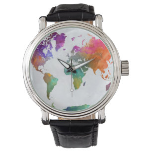 Relógio Mapa Mundial Da Aquarela