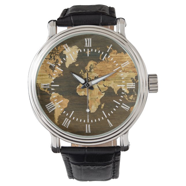 Relógio Mapa Mundial de Madeira (Frente)