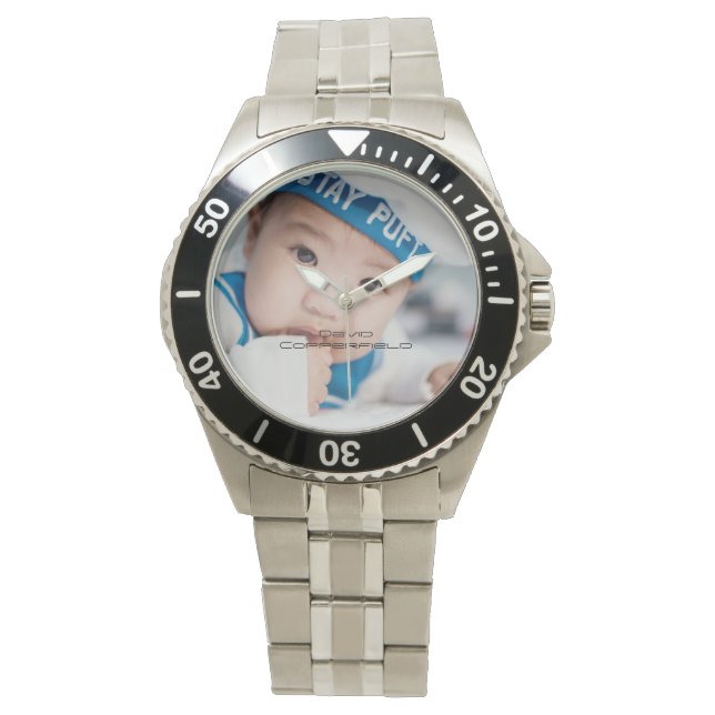 Relógio Marca de Aço Inoxidável de Foto Personalizada (Frente)