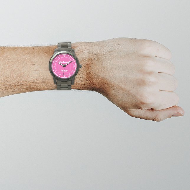 Relógio Marca rosa de negócios no Men's Watch (Your business logo with pink background on men's watch.)