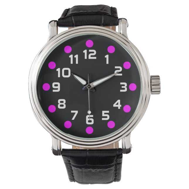 Relógio Marcadores de Ponto - Magenta e Branco no Preto (Frente)